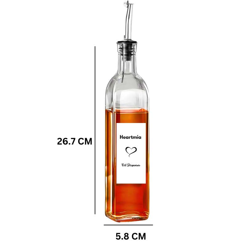 Heartmia 500ml Glass Oil Dispenser Bottle with Stainless Steel Leak-Proof Cork, Oil & Vinegar Bottle, 2 Piece Set - Image 2