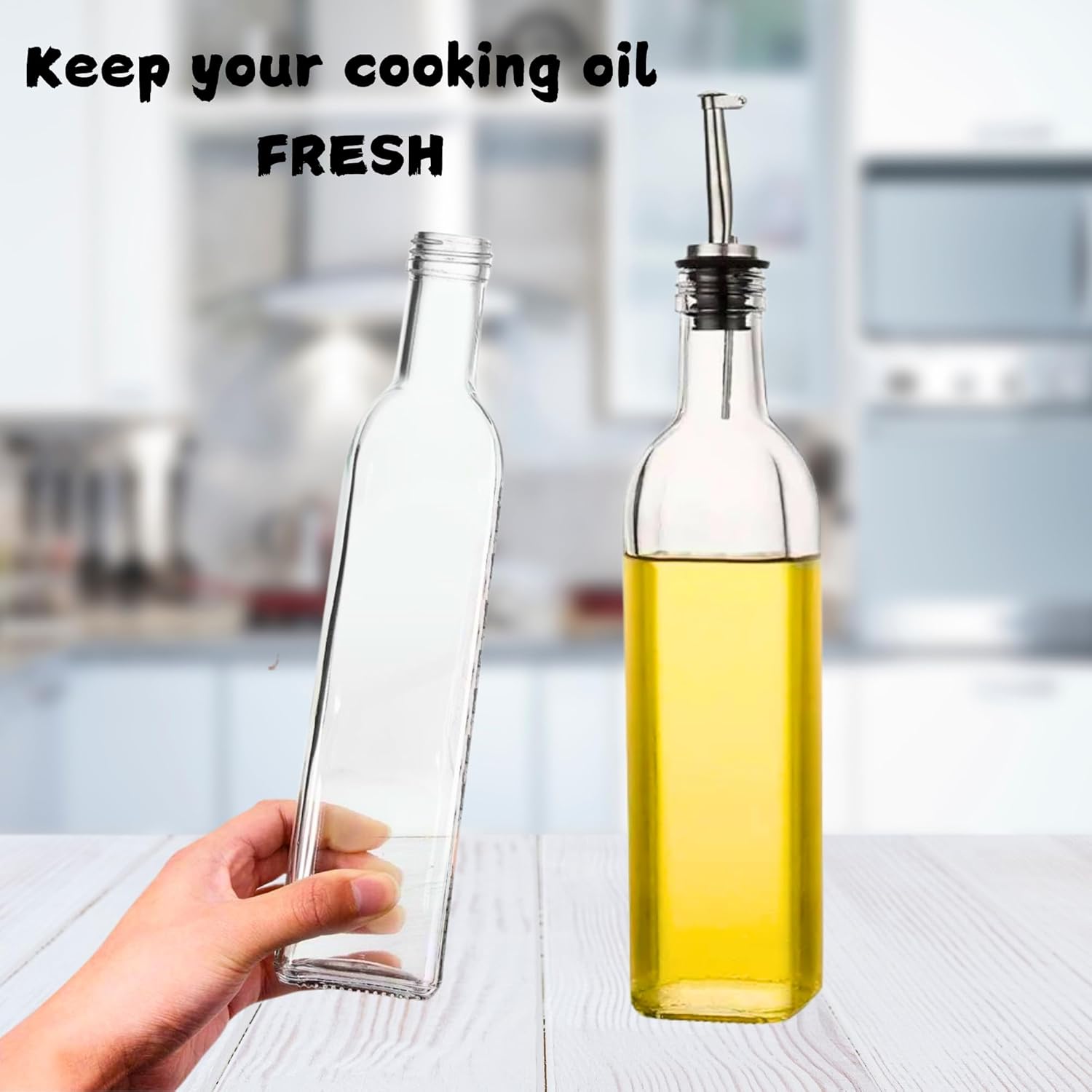 Heartmia 500ml Glass Oil Dispenser Bottle with Stainless Steel Leak-Proof Cork, Oil & Vinegar Bottle, 2 Piece Set - Image 4