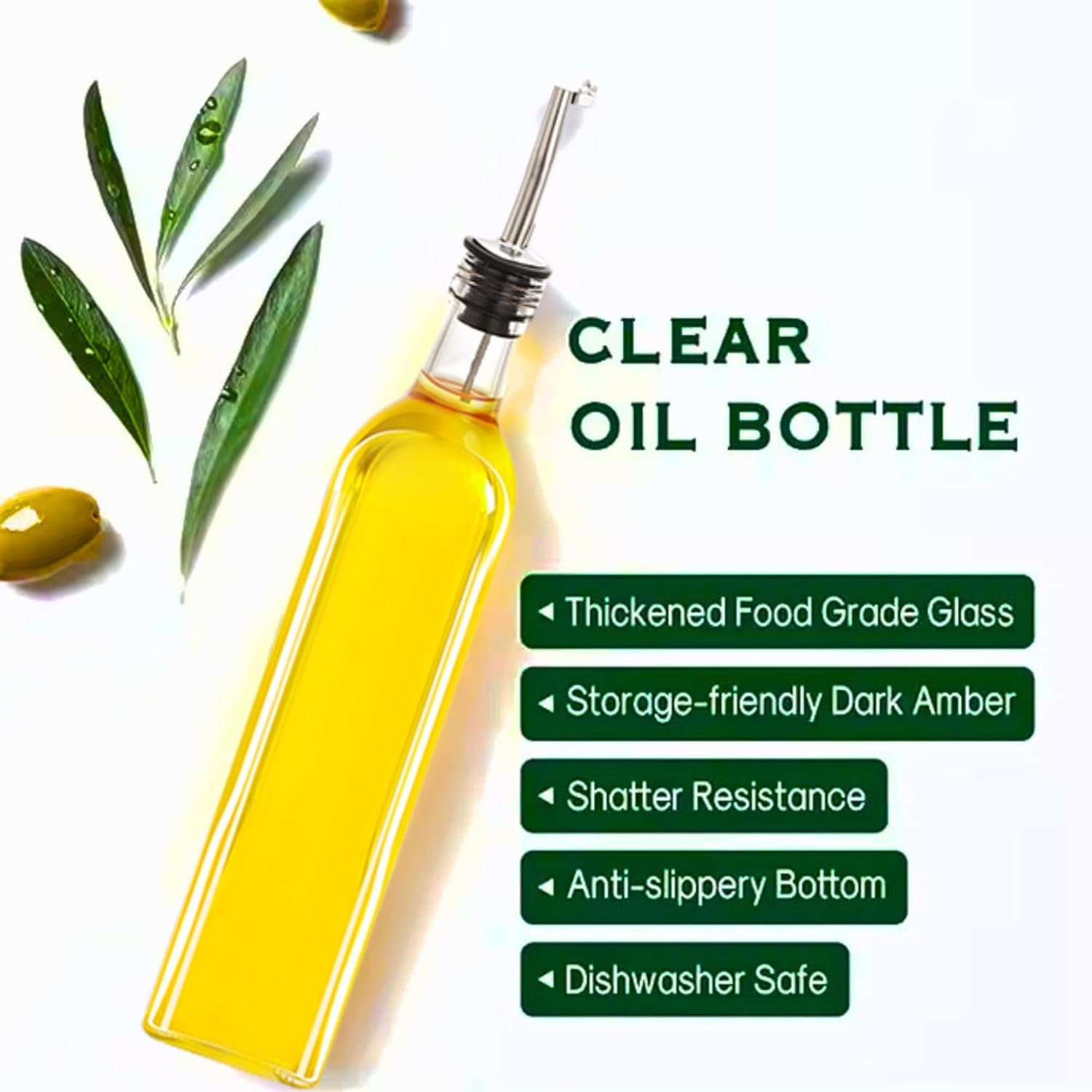 Heartmia 500ml Glass Oil Dispenser Bottle with Stainless Steel Leak-Proof Cork, Oil & Vinegar Bottle, 2 Piece Set - Image 5