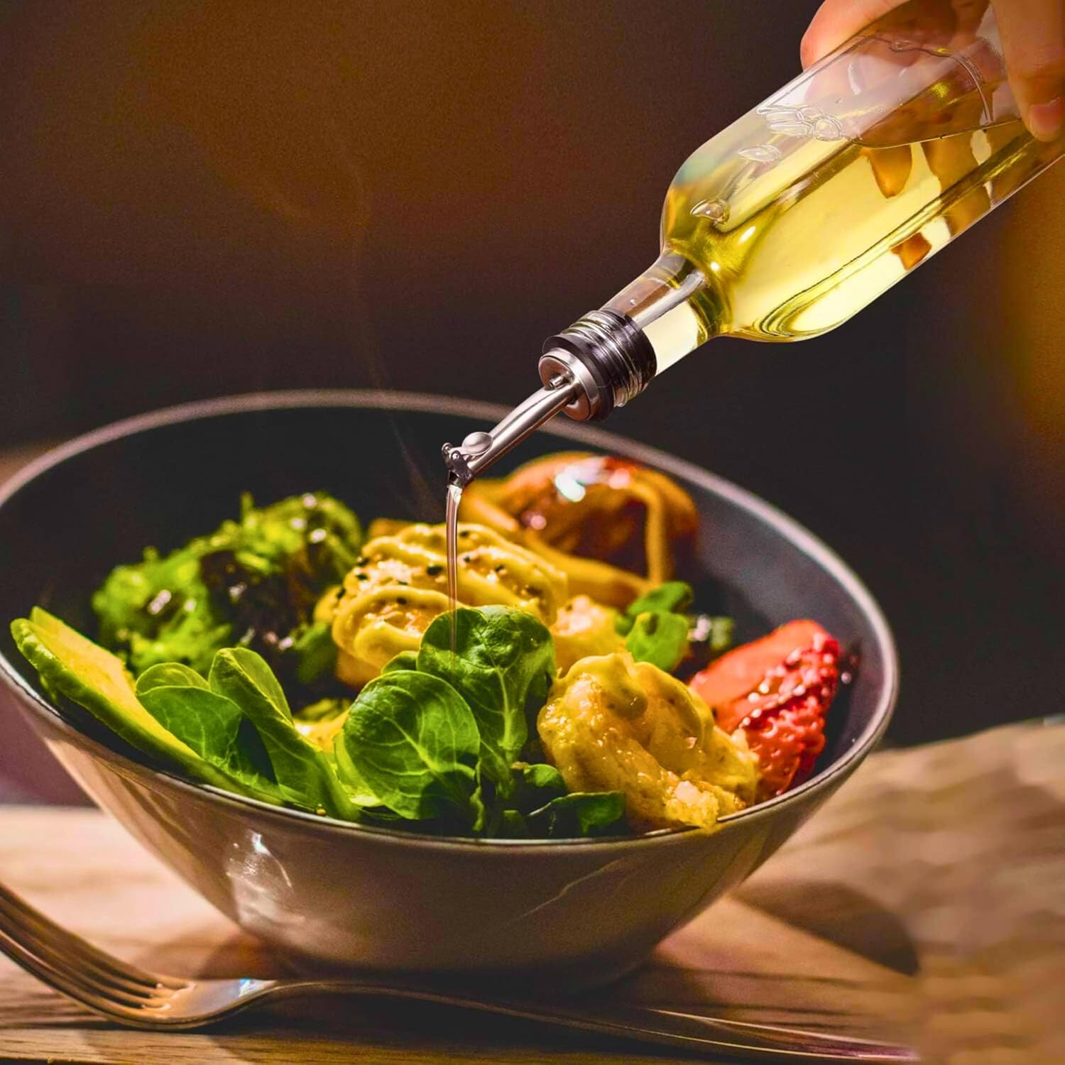 Heartmia 500ml Glass Oil Dispenser Bottle with Stainless Steel Leak-Proof Cork, Oil & Vinegar Bottle, 2 Piece Set - Image 6